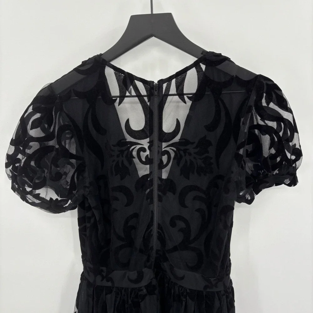 Windsor Black Velvet Burnout Mesh Maxi Dress‎ Short Sleeve V Neck S - Picture 9 of 16